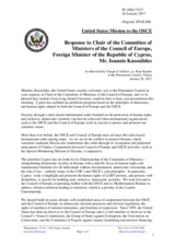 Statement by the Delegation of the United States of America in response to the address by the Chair of the Committee of Ministers of the Council of Europe and Minister of Foreign Affairs of the Republic of Cyprus, Mr. Ioannis Kasoulides