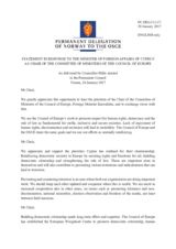 Statement by the Delegation of Norway in response to the address by the Chair of the Committee of Ministers of the Council of Europe and Minister of Foreign Affairs of the Republic of Cyprus, Mr. Ioannis Kasoulides