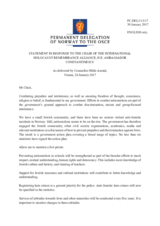 Statement by the Delegation of Norway in response to the address by the Chair of the International Holocaust Remembrance Alliance, H.E. Ambassador Mihnea Constantinescu