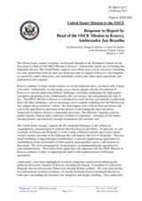 Statement by the Delegation of the United States of America in response to the report by the Head of the OSCE Mission in Kosovo, Ambassador Jan Braathu