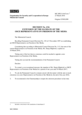 Decision No. 1/16 - Extension of the Mandate of the OSCE Representative on Freedom of the Media Decision No. 1/16 - Extension of the Mandate of the OSCE Representative on Freedom of the Media