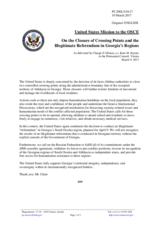 Statement by the Delegation of the United States of America on the closing of the so-called crossing points in the occupied Abkhazia region of Georgia