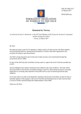 Statement by the Delegation of Norway in response to the presentations by Ambassador S. Ducaru, Rear Admiral S. Barber Lopez, and by Colonel B. Vile
