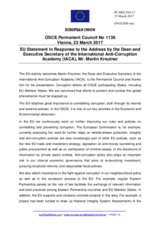 Statement by the Maltese EU Presidency in response to the address by the Dean and Executive Secretary of the International Anti-Corruption Academy (IACA), Mr. Martin Kreutner