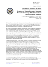 Statement by the Delegation of the United States of America in response to the address by the Dean and Executive Secretary of the International Anti-Corruption Academy (IACA), Mr. Martin Kreutner