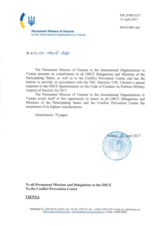 Response by the Delegation of Ukraine to the Questionnaire on the Code of Conduct on Politico-Military Aspects of Security
