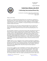 Statement by the Delegation of the United States of America on the International Roma Day, to be observed on 8 April 2017