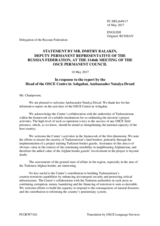 Statement by the Delegation of the Russian Federation in response to the report by the Head of the OSCE Centre in Ashgabat, Ambassador Natalya Drozd