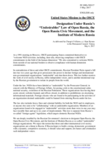 Statement by the Delegation of the United States of America on the designation under Russian law of so-called “undesirable” non-governmental organizations – Open Russia, the Open Russia Civic Movement and the Institute of Modern Russia