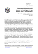 Statement by the Delegation of the United States of America in response to the address by a Representative of the Chair of the Committee of Ministers of the Council of Europe, Deputy Minister of Foreign Affairs of the Czech Republic, Mr. Ivo Šrámek
