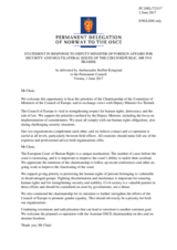 Statement by the Delegation of Norway in response to the address by a Representative of the Chair of the Committee of Ministers of the Council of Europe, Deputy Minister of Foreign Affairs of the Czech Republic, Mr. Ivo Šrámek
