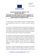 Déclaration des Etats membre de l’UE en réponse à la présentation par le Secrétaire général de l’OSCE sur les grandes lignes du programme 2018