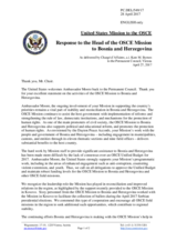 Statement by the Delegation of the United States of America in response to the report by the Head of the OSCE Mission to Bosnia and Herzegovina, Ambassador Jonathan Moore