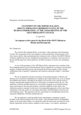 Statement by the Delegation of the Russian Federation in response to the report by the Head of the OSCE Mission to Bosnia and Herzegovina, Ambassador Jonathan Moore